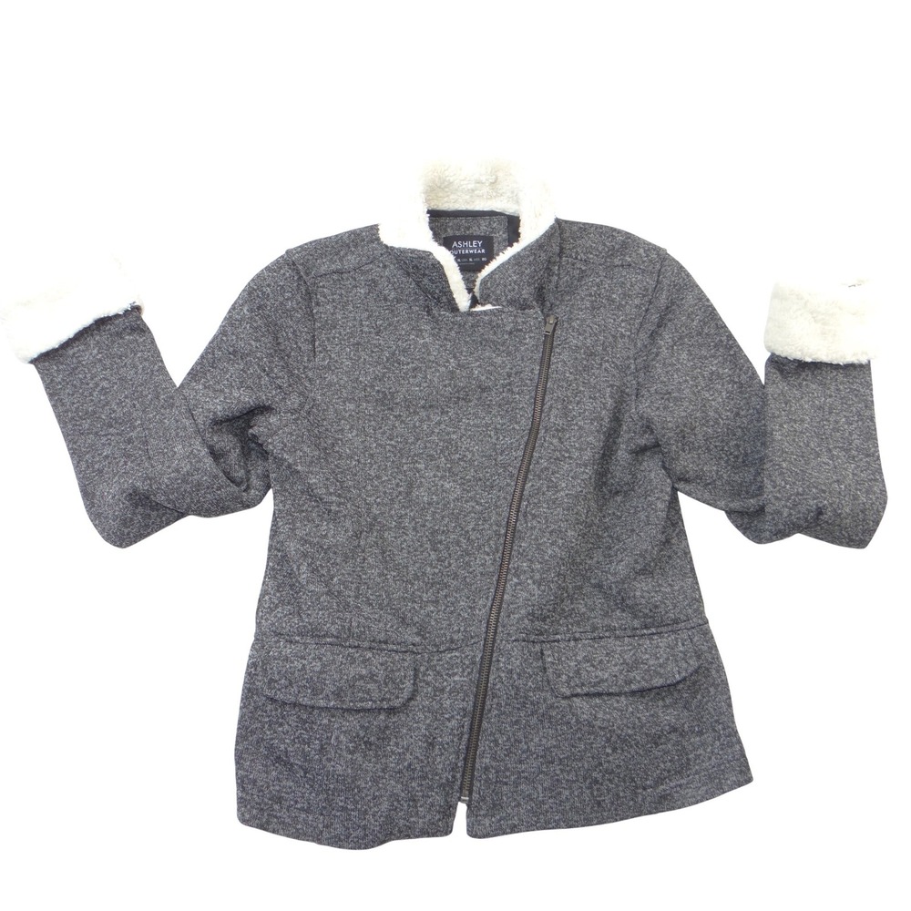 Ashley by 26 International Womens XL Marled Grey Sherpa Moto Jacket Zip Up